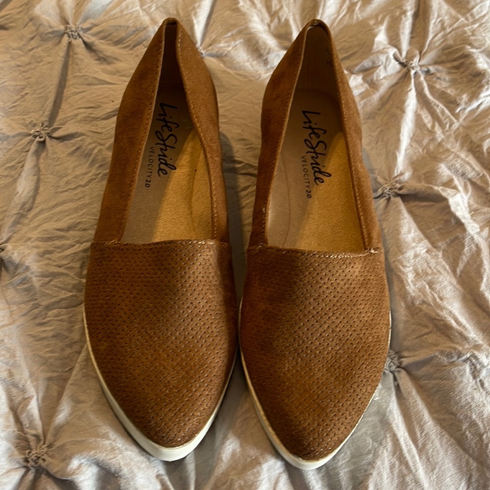 Life Stride brown suede flats. Size 6.5.